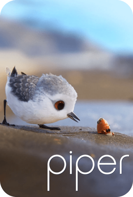 The poster of Piper, featuring a small bird standing on a sandy beach