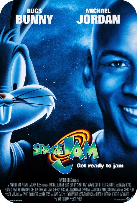 The poster of Space Jam: A New Legacy, featuring LeBron James and Bugs Bunny in a basketball-themed adventure