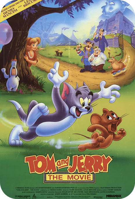 The poster of Tom and Jerry: The Movie, showing Tom and Jerry in a comedic chase